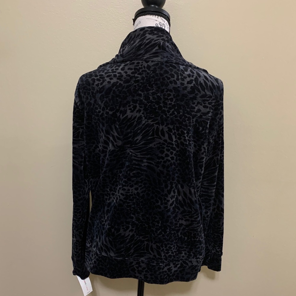Style & Co Black & Gray Animal Print Velour Jacket Size Large NEW - Picture 8 of 11